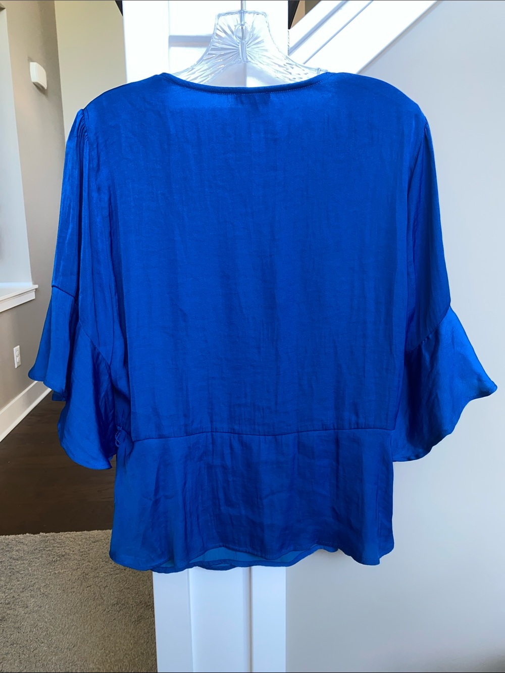 Vince Camuto Blue Ruffle Sleeve Wrap-Style Blouse - Picture 2 of 13